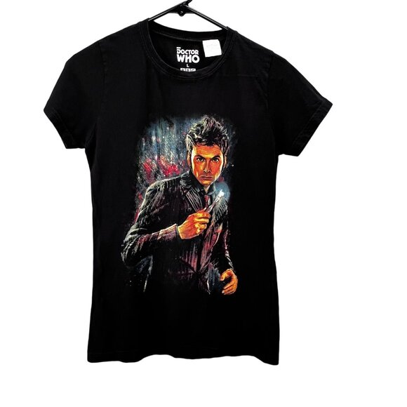 Doctor Who T Shirt size L Juniors Girls Crewneck Short Sleeve Black Graphic - Picture 1 of 3
